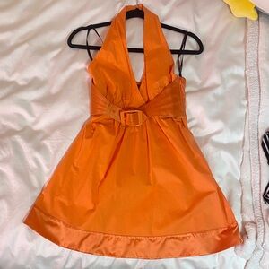 Bebe Vibrant Orange Halter Dress